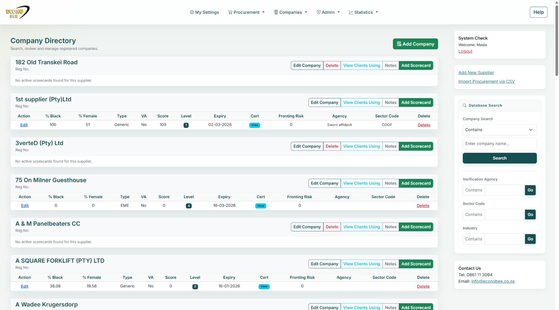 Actual app screenshot: Company directory