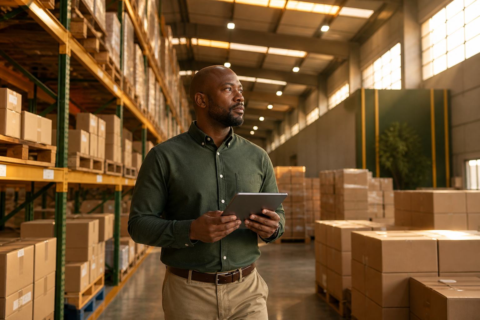 An operations professional in an organised distribution warehouse